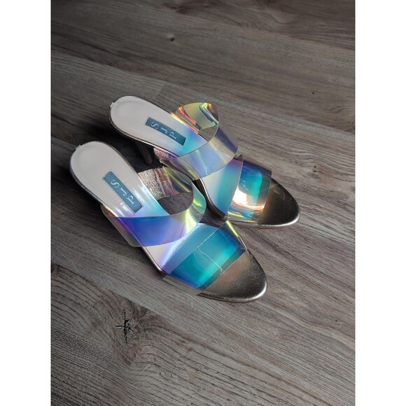 SJP Sarah Jessica Parker Iridescent PVC Mule Sandal Heels Women 8.5 EU 39 - Picture 8 of 16